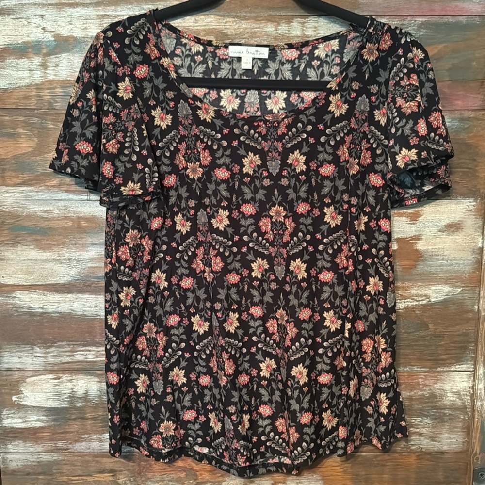 Nine Britton Flutter Sleeve Floral Print Knit Top